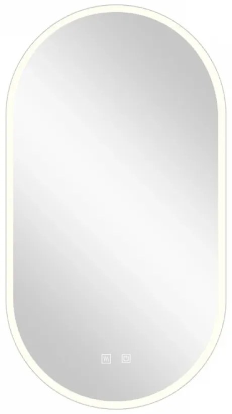 Oglindă baie, Multifuncțională, Iluminare LED Touch, Intensitate reglabila, Sistem Dezaburire, Ceas electronic încorporat, Indicator Temperatura, 45x80 cm