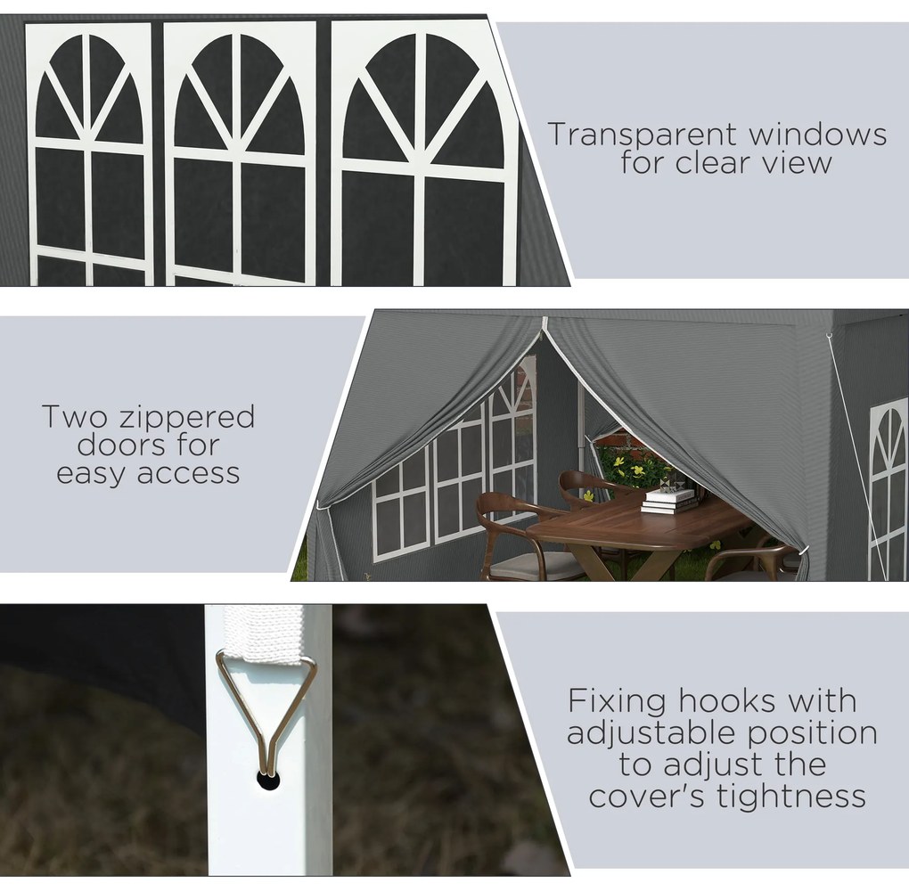 Outsunny Foișor de Grădină Impermeabil, cu Panouri Laterale Pliabile din Oțel și Acoperiș, 2,95x2,95x2,58 m, Gri | Aosom Romania