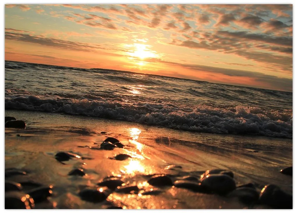 Tablou pe sticlă - Apus de soare, ocean (70x50 cm)