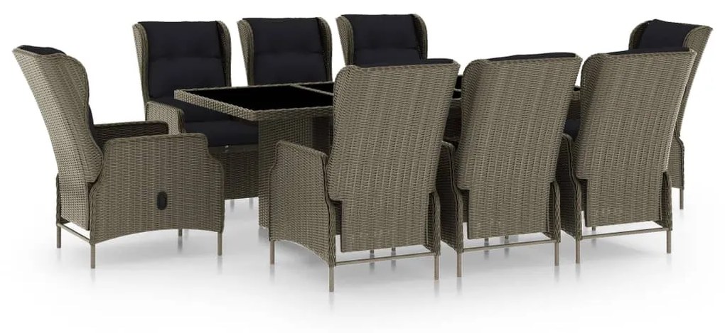 3060146 vidaXL Set mobilier de exterior cu perne, 9 piese, maro, poliratan