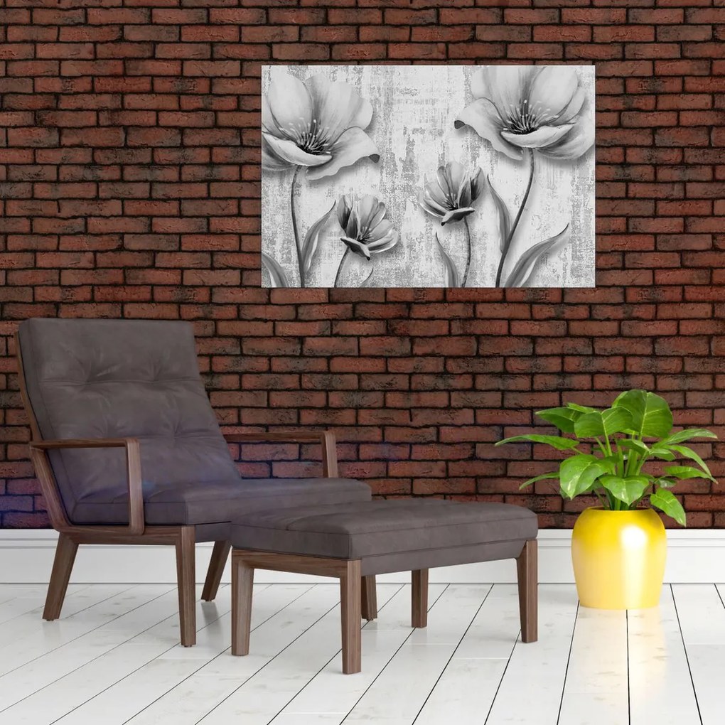 Tablou - Flori alb-negru pe fundal (90x60 cm)