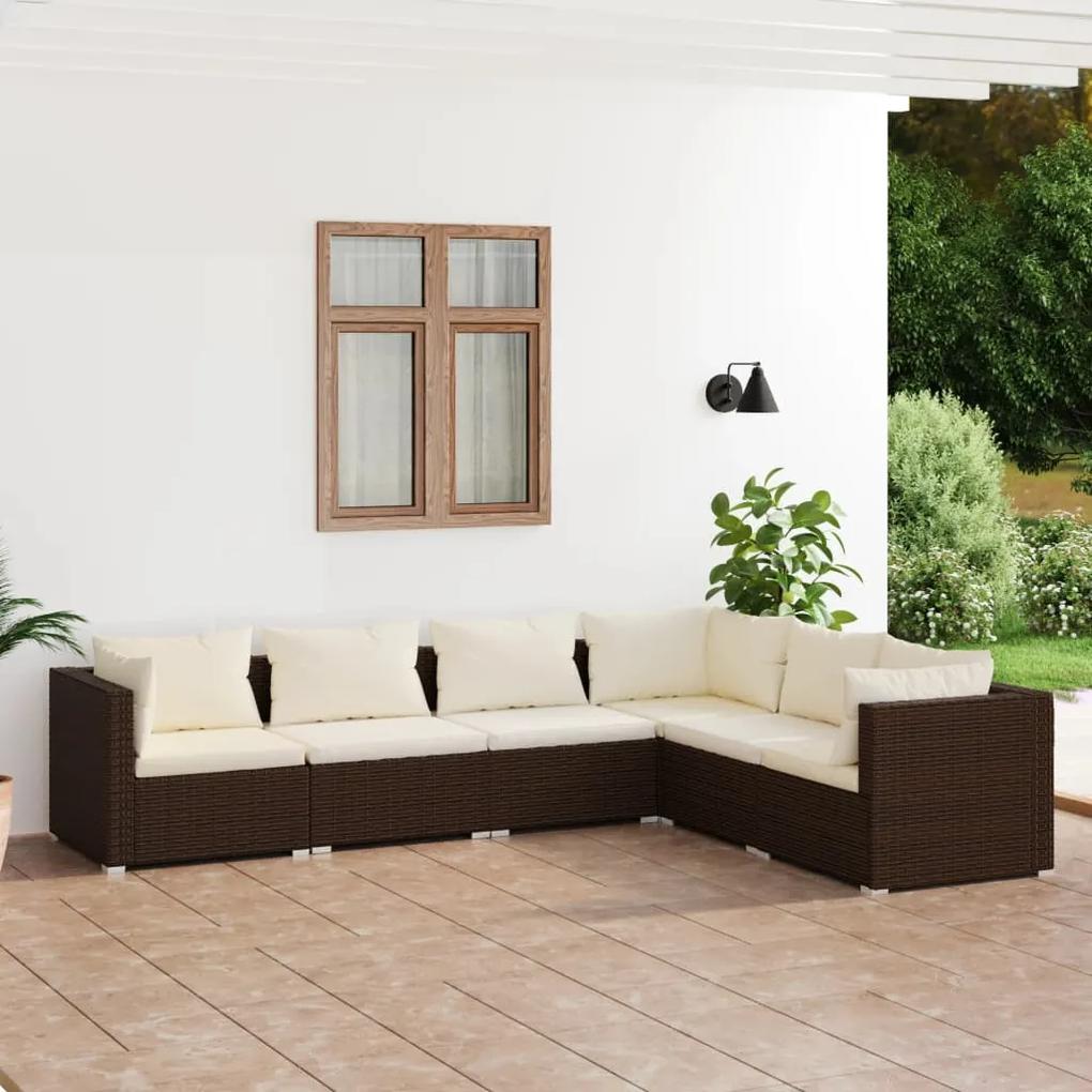 3101714 vidaXL Set mobilier de grădină cu perne, 6 piese, maro, poliratan