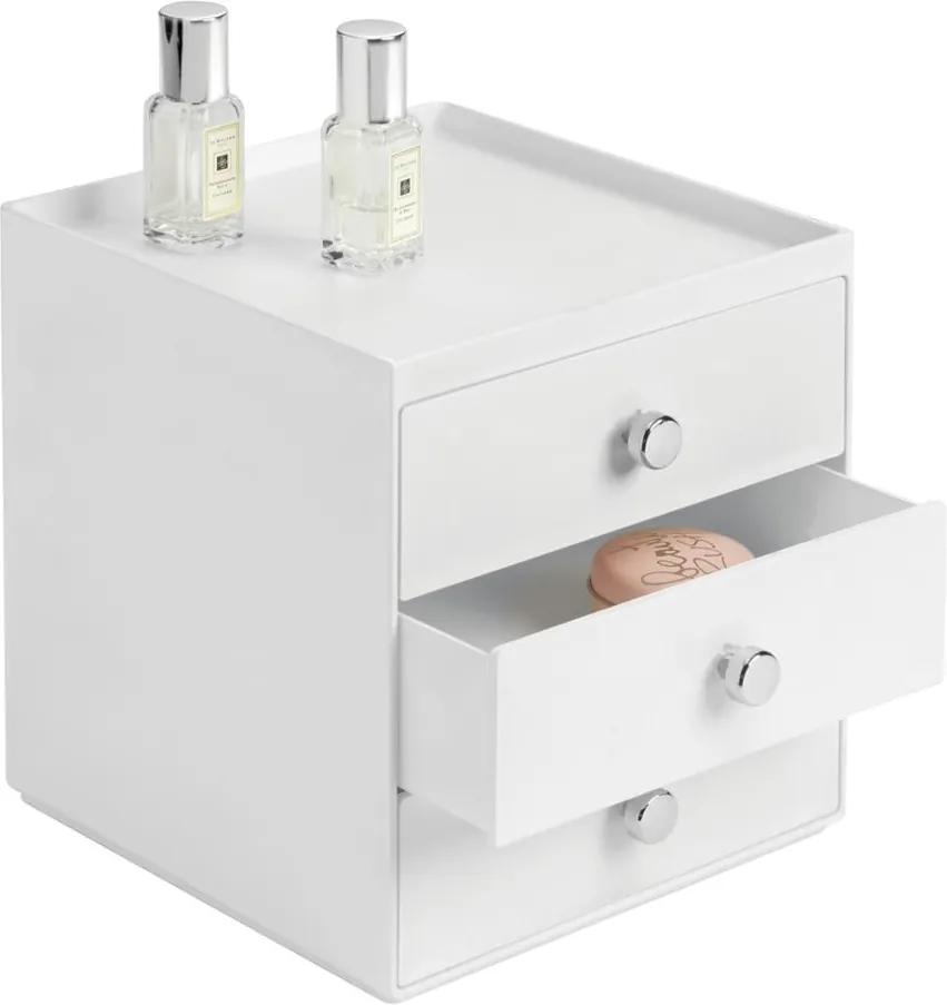 Cutie depozitare cu 3 sertare iDesign, înălțime 18 cm, alb