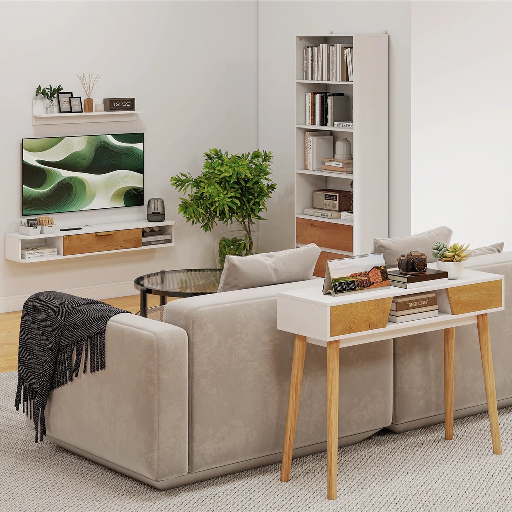 HOMCOM Consolă de intrare cu 2 sertare, compartiment și picioare din lemn pentru hol, intrare, living, alb | Aosom Romania