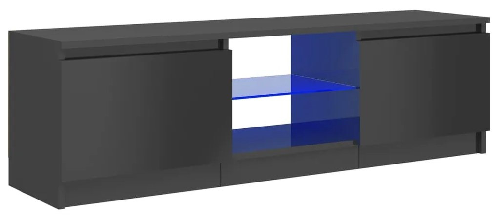 804291 vidaXL Comodă TV cu lumini LED, gri extralucios, 120x30x35,5 cm