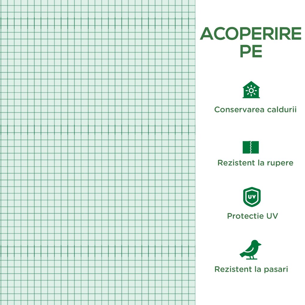 Prelată de seră Outsunny din PE cu 12 ferestre, ușă rulantă și margini îngropate, 6x3x2 m, de culoare verde | Aosom Romania