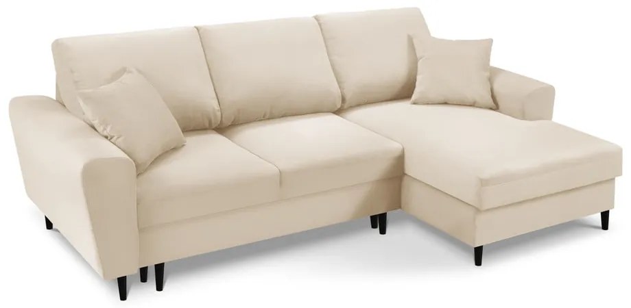 Colțar extensibil cu tapițerie reiată și șezlong pe partea dreaptă Micadoni Home Moghan, bej