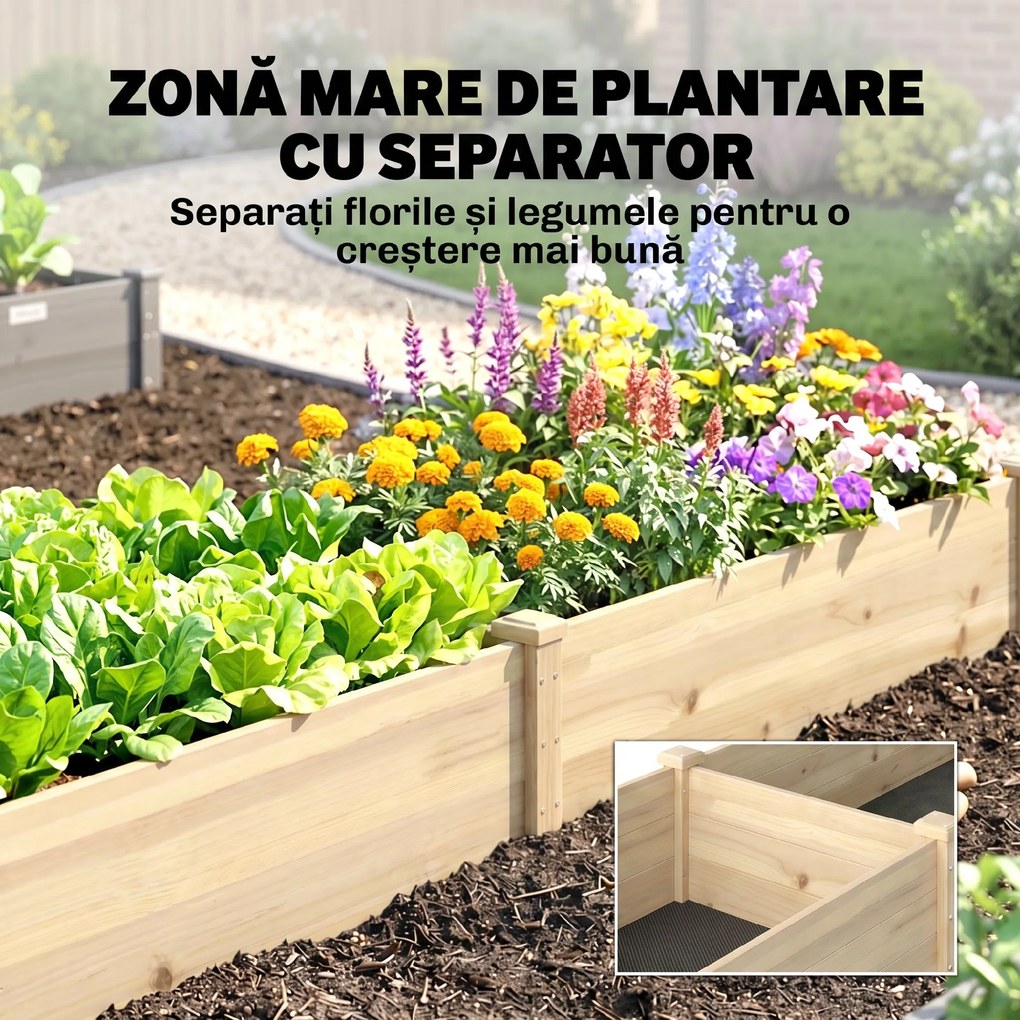 Outsunny Pat Ridicat pentru Cultivat Legume, Lada din Lemn de Brad cu Fund Deschis și Compartimente, 76x30x155 cm, Alb | Aosom Romania