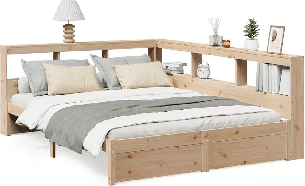 vidaXL Pat cu bibliotecă fără saltea, 150x200 cm, lemn masiv de pin