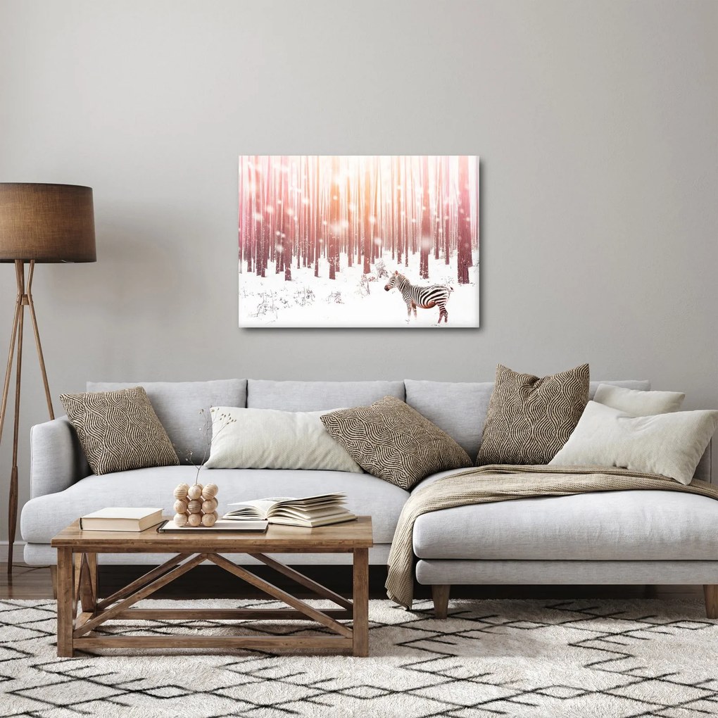 Tablou - Zebra în pădurea înzăpezită (70x50 cm)