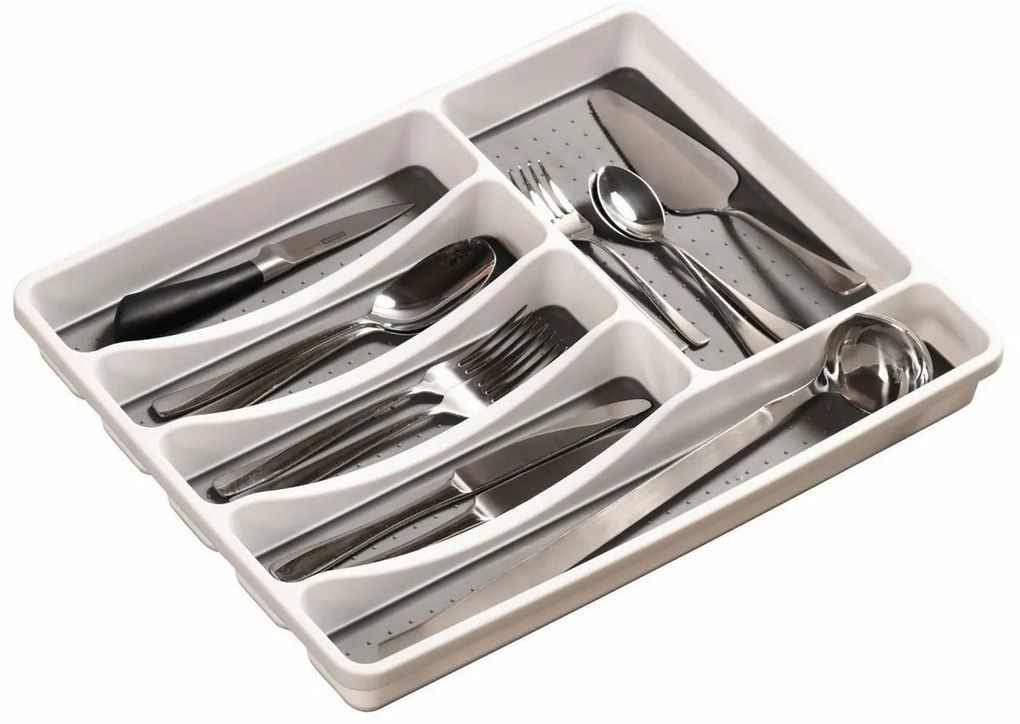 Kesper 30092 Cutie din plastic pentru tacâmuri cu5 compartimente, albă, 40,5 x 30,5 x 4,5 cm