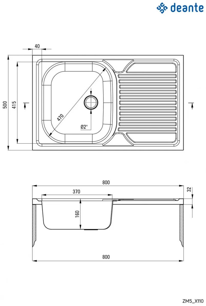 Chiuvetă din inox, 1-cuvă cu picurător - pe mască, Tango, ZM5_0110