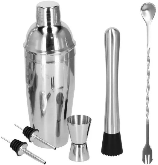 Kit pentru barmani, cocktail shaker, inox, set 6 piese, 550 ml, Springos