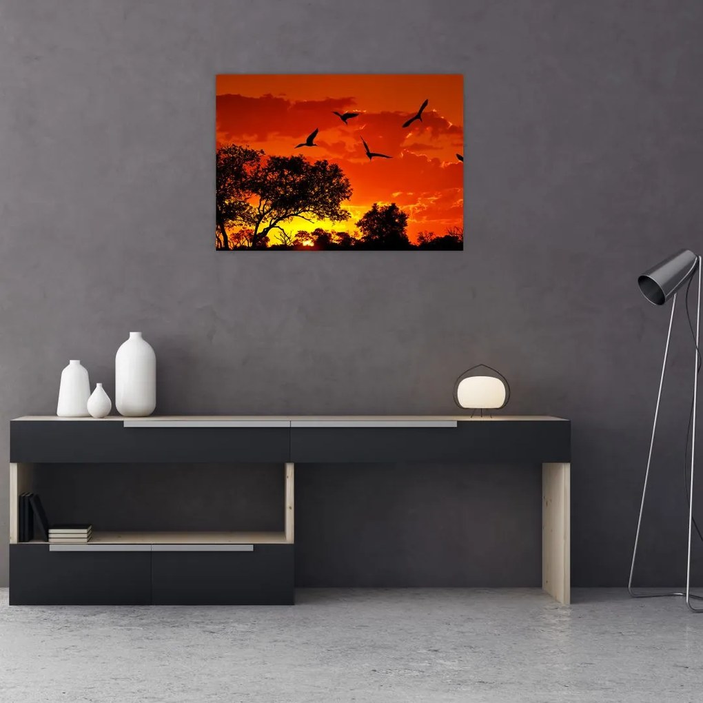 Tablou cu păsări în apus de soare (70x50 cm)