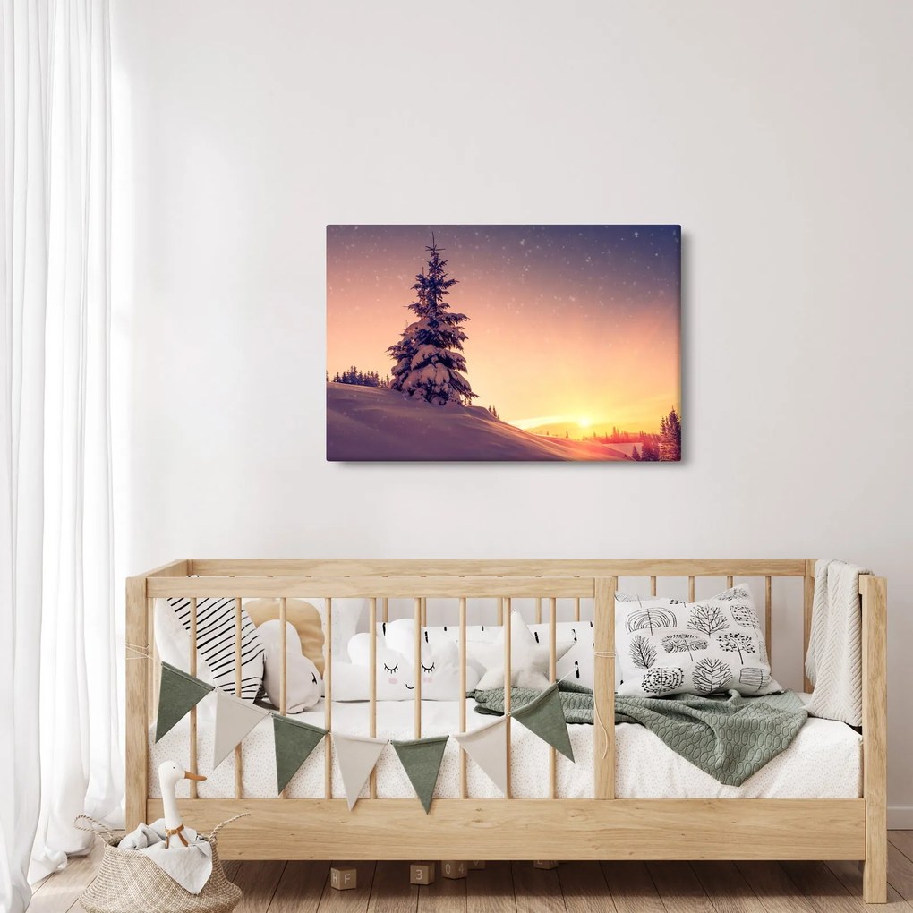 Tablou cu copac înzăpezit pe luncă (90x60 cm)