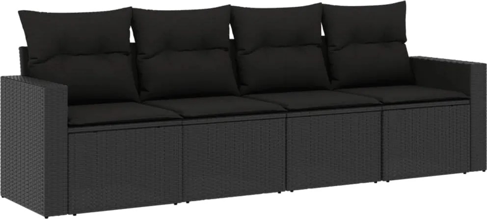 vidaXL Set mobilier de grădină cu perne, 4 piese, negru, poliratan