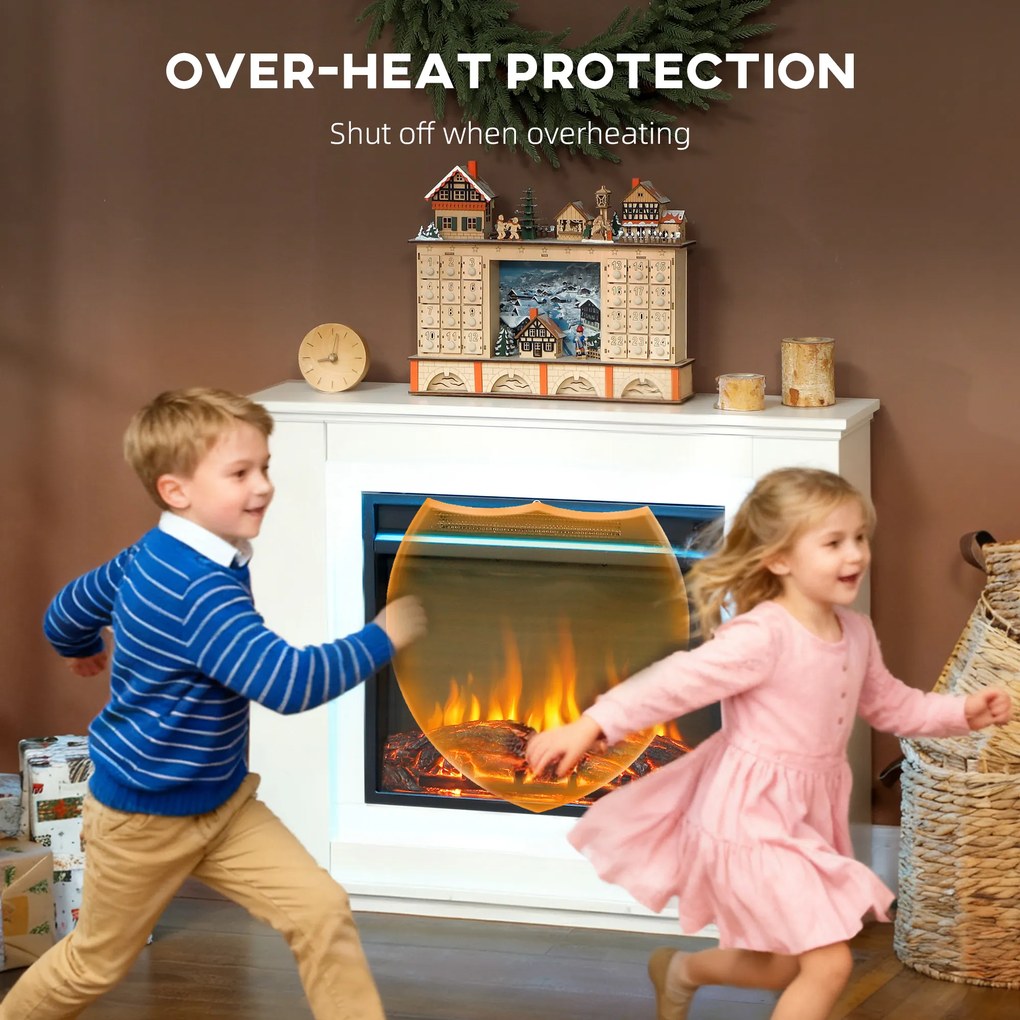 HOMCOM Șemineu Electric cu Flacără în 12 Culori și 5 Niveluri de Luminozitate, Telecomandă și Timer, 98x25x80 cm, Alb și Negru | Aosom Romania