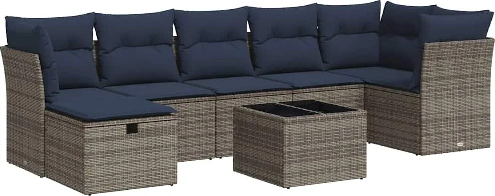 vidaXL Set canapele de grădină cu perne, 8 piese, gri, poliratan