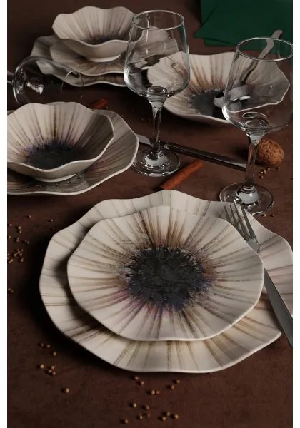 Set veselă 24 piese, porțelan, maro