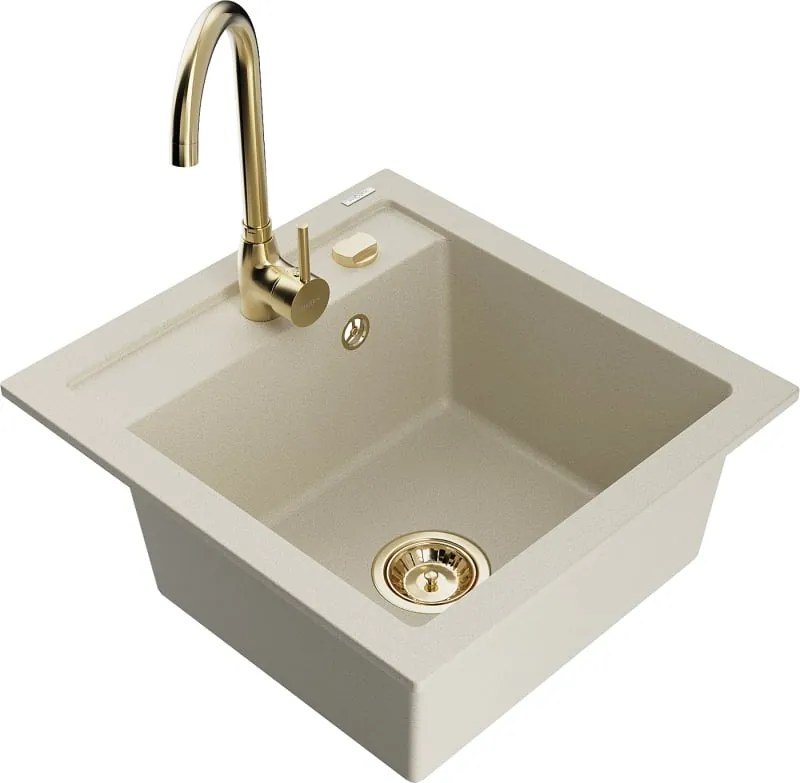 Mexen Vito chiuvetă de granit cu 1 cuvă cu baterie de bucătărie Telma, bej - 6503-69-670200-50