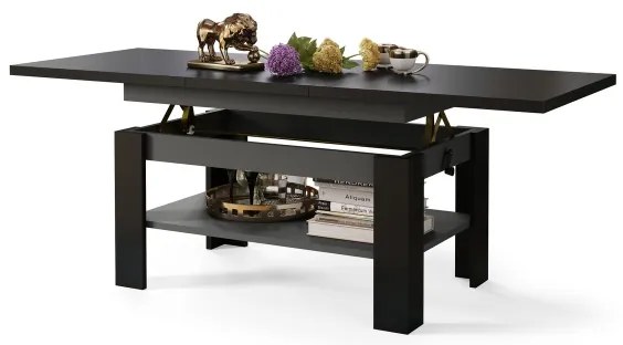 Masă extensibilă de cafea/masă de dining ROY cu blat elevabil, negru/antracit
