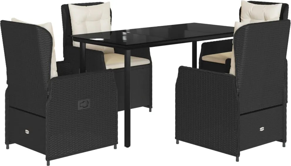 vidaXL Set mobilier de grădină cu perne, 5 piese, negru, poliratan