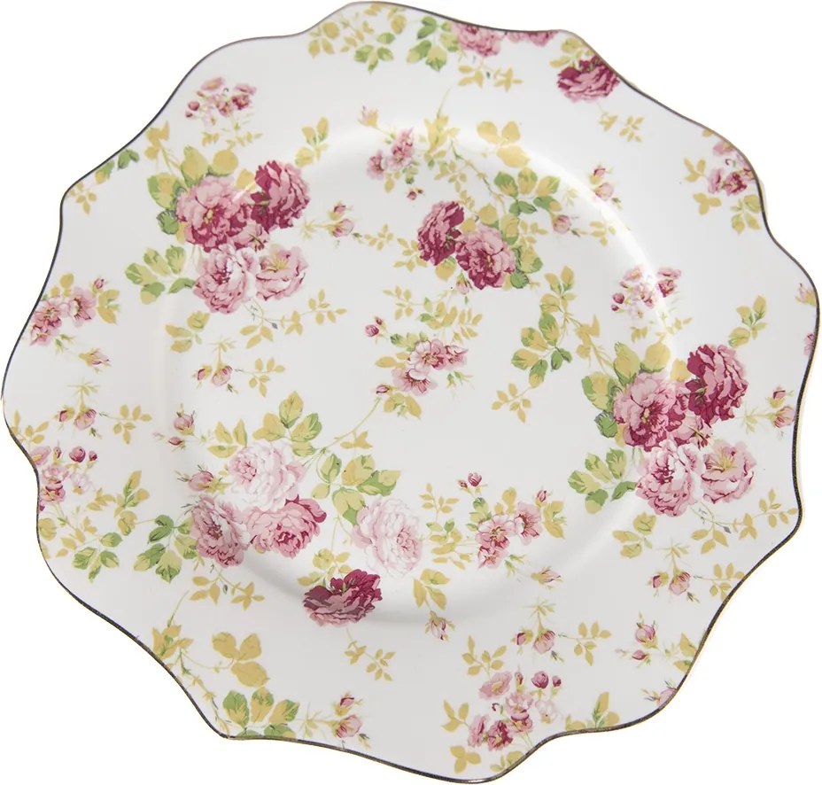 Farfuire alba, din ceramica, cu motive florale, Ø21 cm