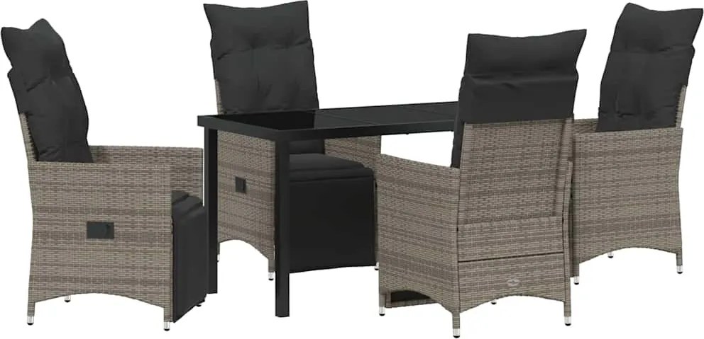 vidaXL Set de masă pentru grădină cu pernă 5 pcs Gri poliratan