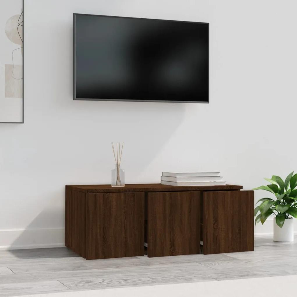 Comoda TV, stejar maro, 80x34x30 cm, lemn prelucrat