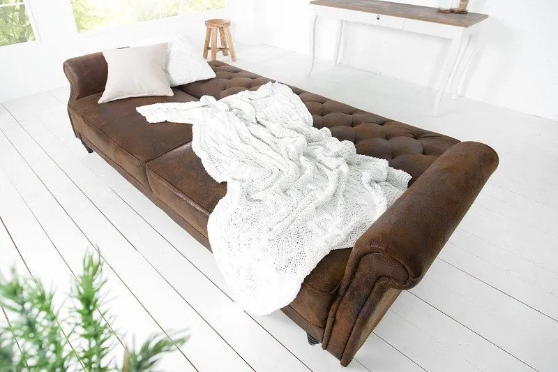 Canapea extensibila design Chesterfield, Maison Belle Affaire 220cm, maro antic