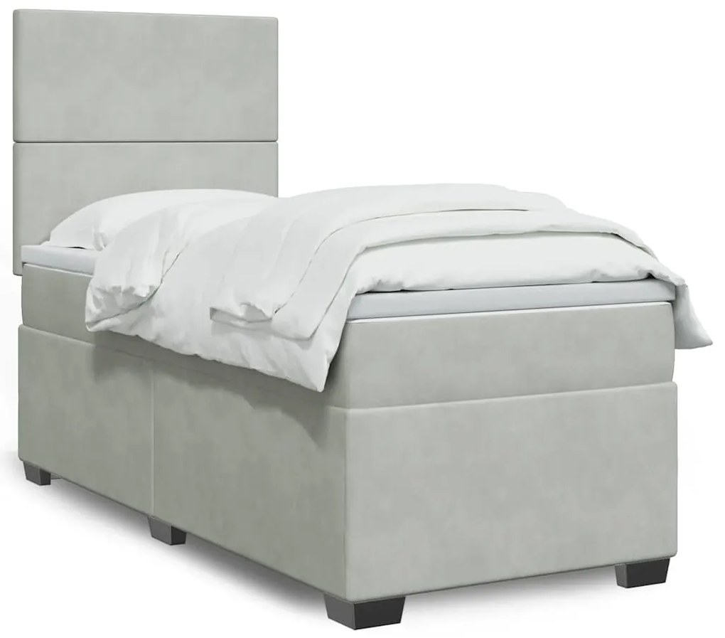 vidaXL Pat continental cu saltea, gri deschis, 80x200 cm, catifea