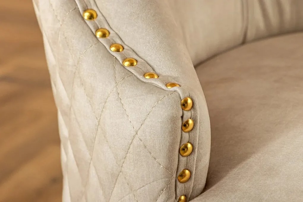 Set 2 scaune Stil Baroc, Catifea, Bej, Metal, Auriu, Castle