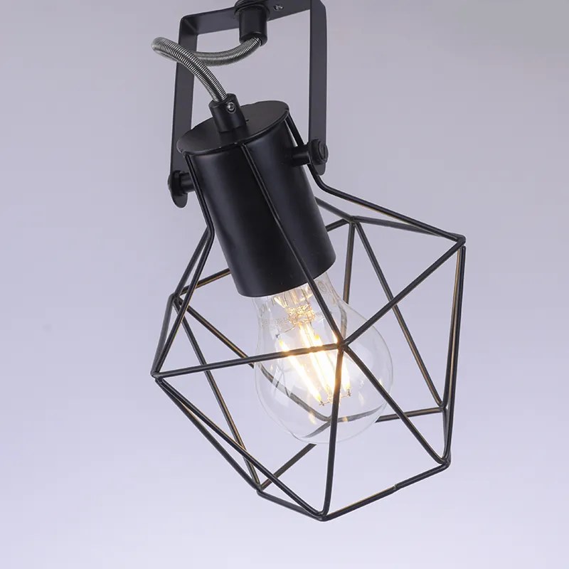 Spotlight industrial negru cu lemn - Sven