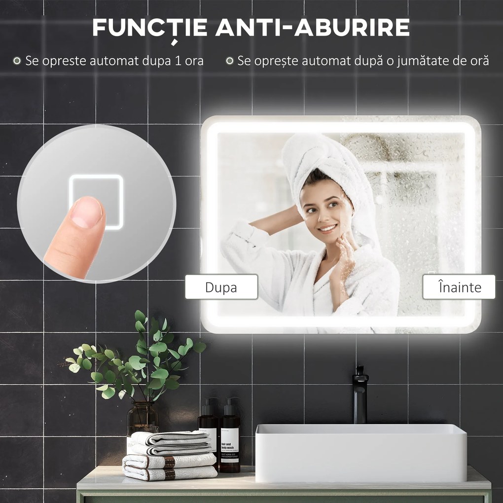 kleankin Oglinda pentru baie cu lumini LED, 70 x 50 cm | Aosom Romania