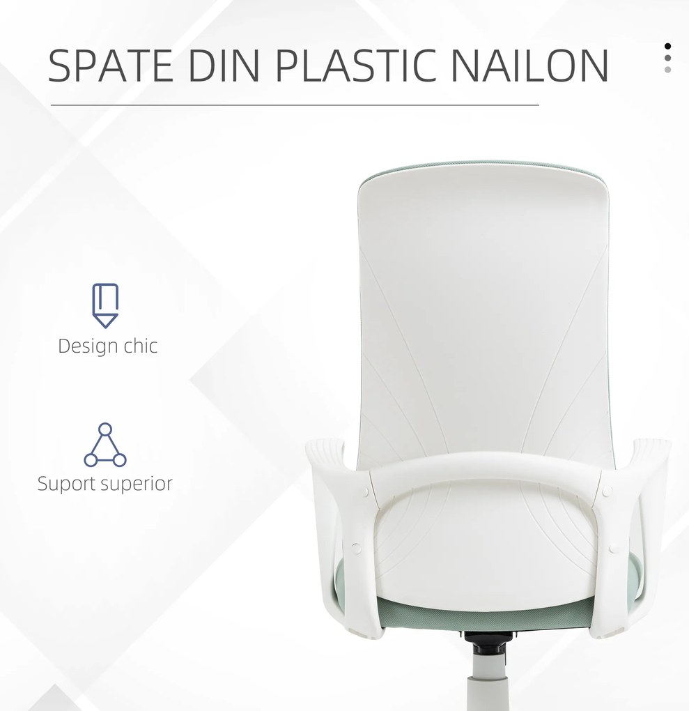 Vinsetto Scaun de birou ergonomic, cu înălțime ajustabilă și balans, 62x56x110-119,5 cm, verde | Aosom Romania