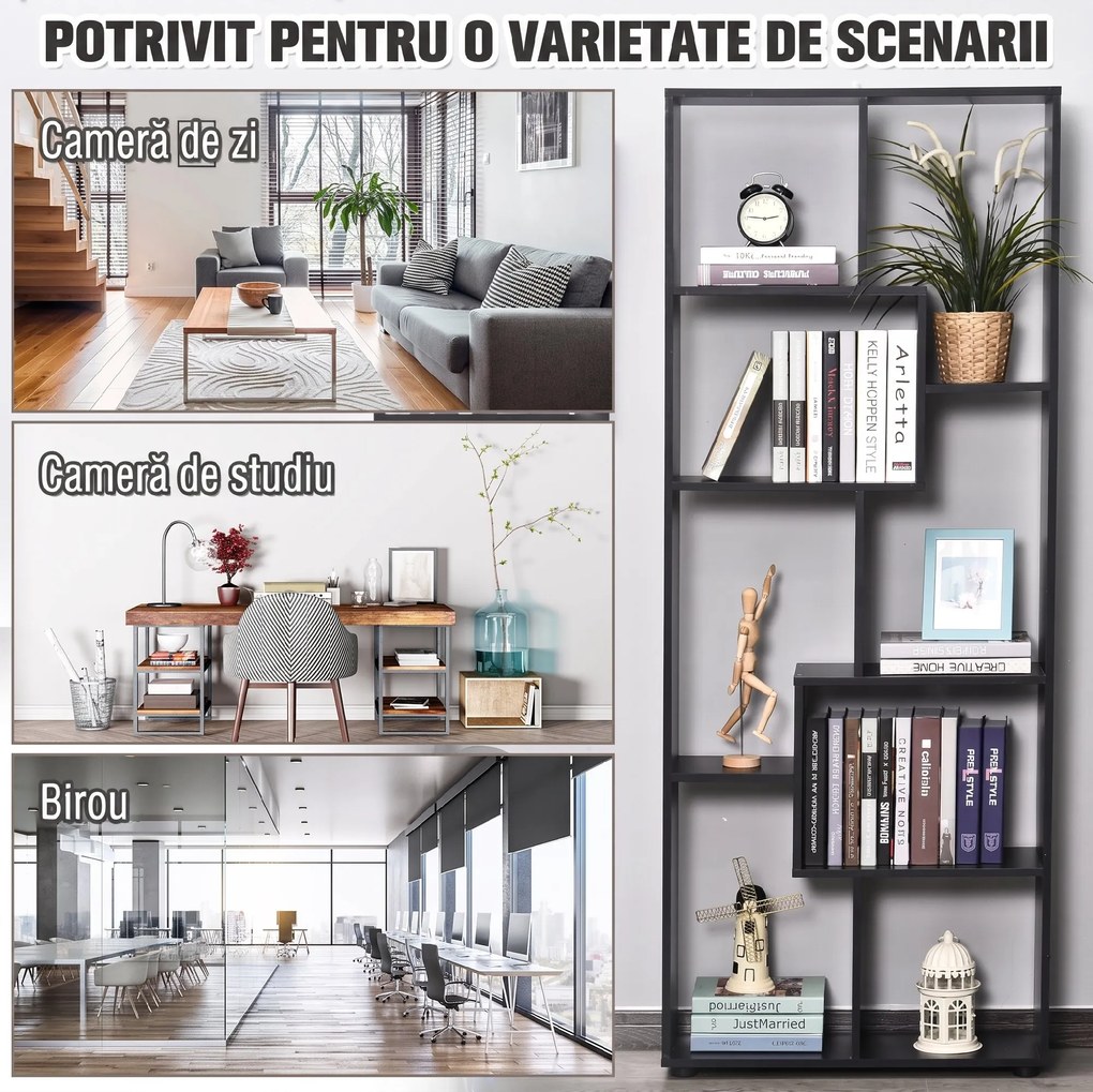 HOMCOM Bibliotecă Modernă cu 8 Rafturi din PAL E1, Design pentru Casă și Birou, 70x24x178 cm, Alb | Aosom Romania