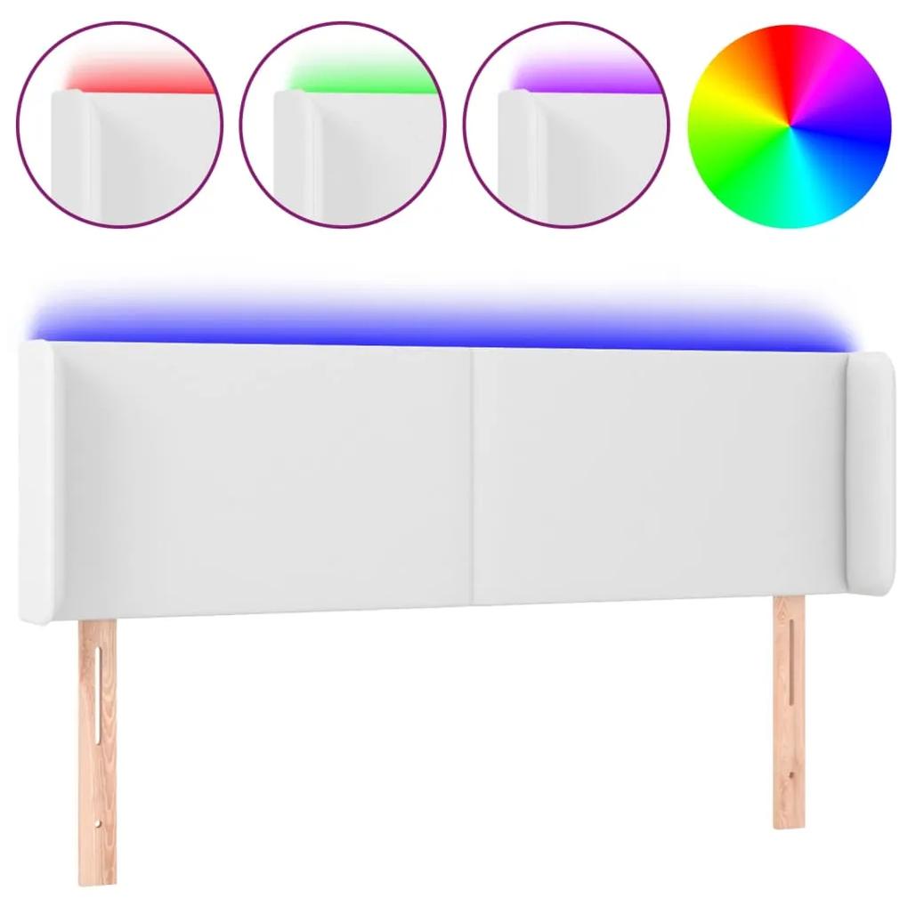 Tablie de pat cu LED, alb, 147x16x78 88 cm, piele ecologica 1, Alb, 147 x 16 x 78 88 cm