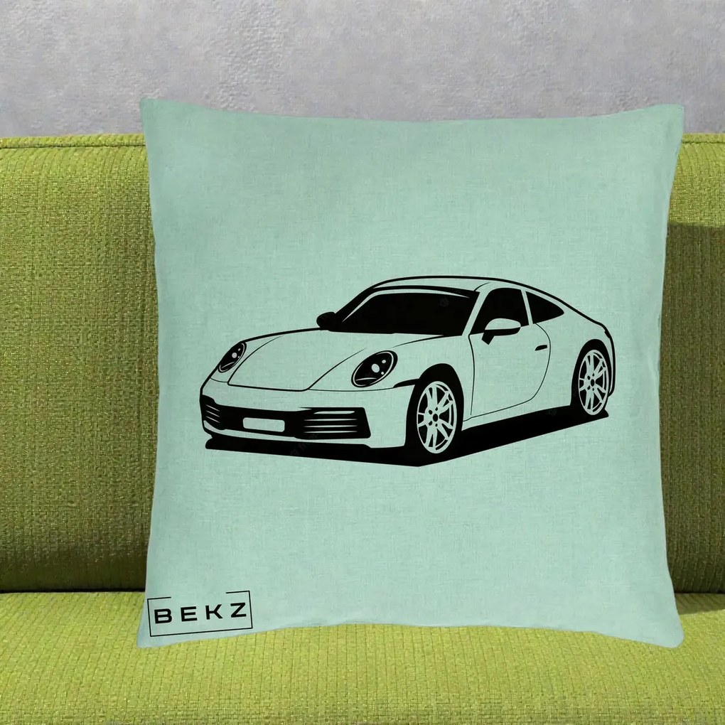 Perna Personalizata Porsche 911 Silueta, 40x40 cm, Verde Menta, Husa Detasabila, Perna Inclusa, BEKZ®