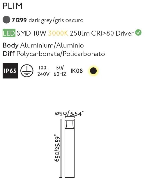 Stalp LED de iluminat exterior design modern IP65 PLIM-1