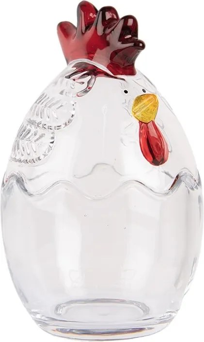 Borcan decorativ din sticlă, transparent, model găină, Ø 10x17 cm
