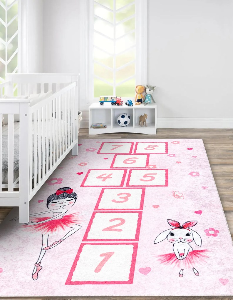 JUNIOR 51828.802 covor lavabil hopscotch, balerină pentru copii anti-alunecare - roz