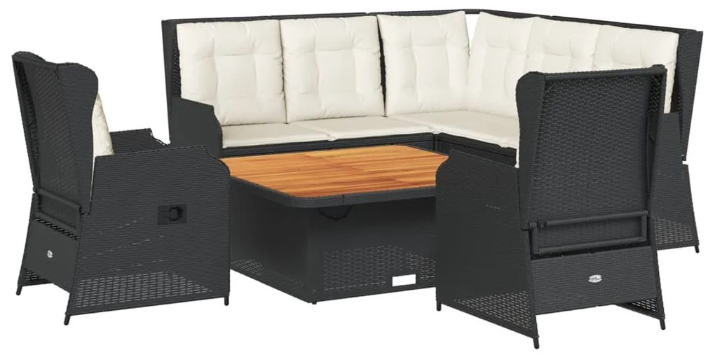 3262611 vidaXL Set mobilier de grădină cu perne, 6 piese, negru, poliratan