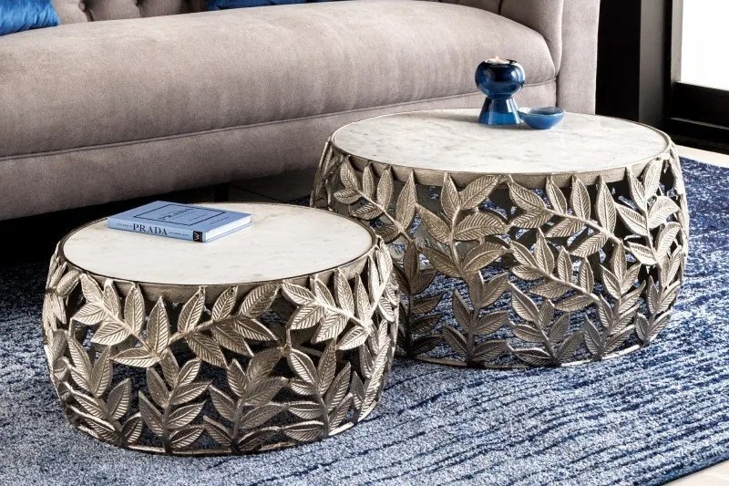 Set de 2 masute design unicat realizate manual Abstract Leaf argintiu