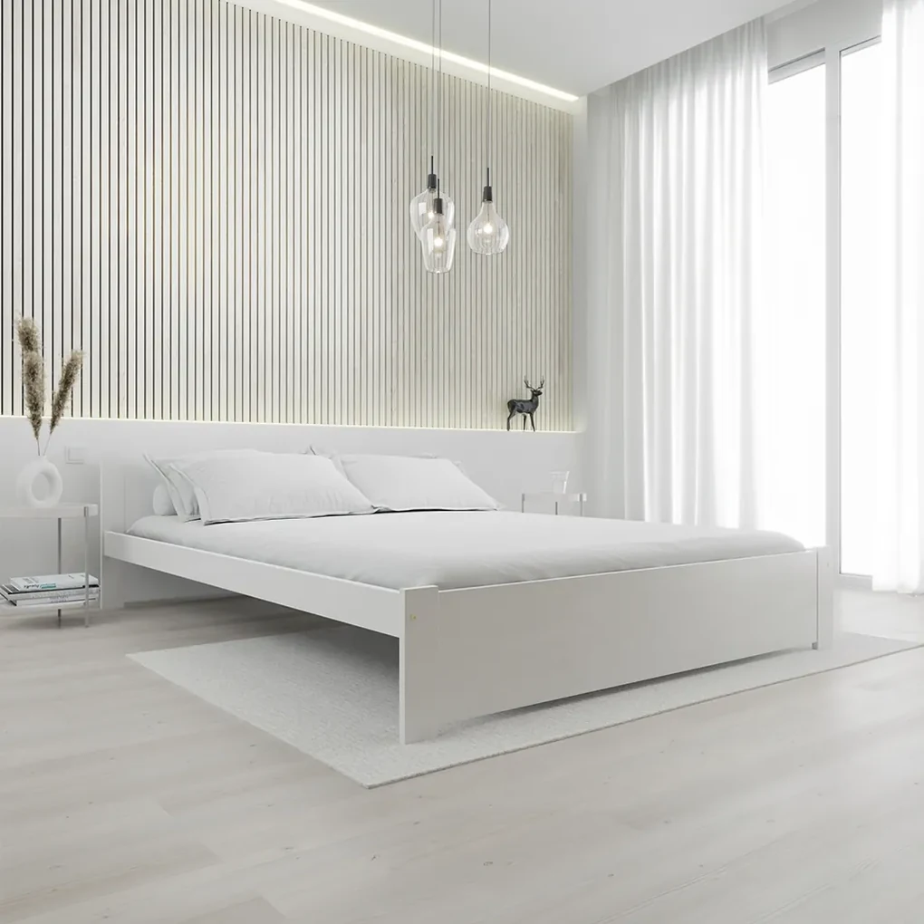 Pat dublu Culoare alb, IKAROS 180 x 200 cm Saltele: Fara saltea, Somiera pat: Cu lamele drepte
