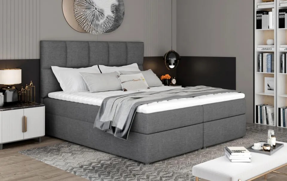 Pat boxspring, tapitat, cu spatiu pentru depozitare, 145x210 cm, Glossy, Eltap (Culoare: Soft 17 / Alb)