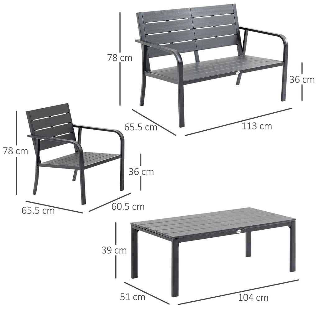 Outsunny Set Mobilier de Grădină 4 Piese, Lamele din Plastic, Culoare Cafea | Aosom Romania