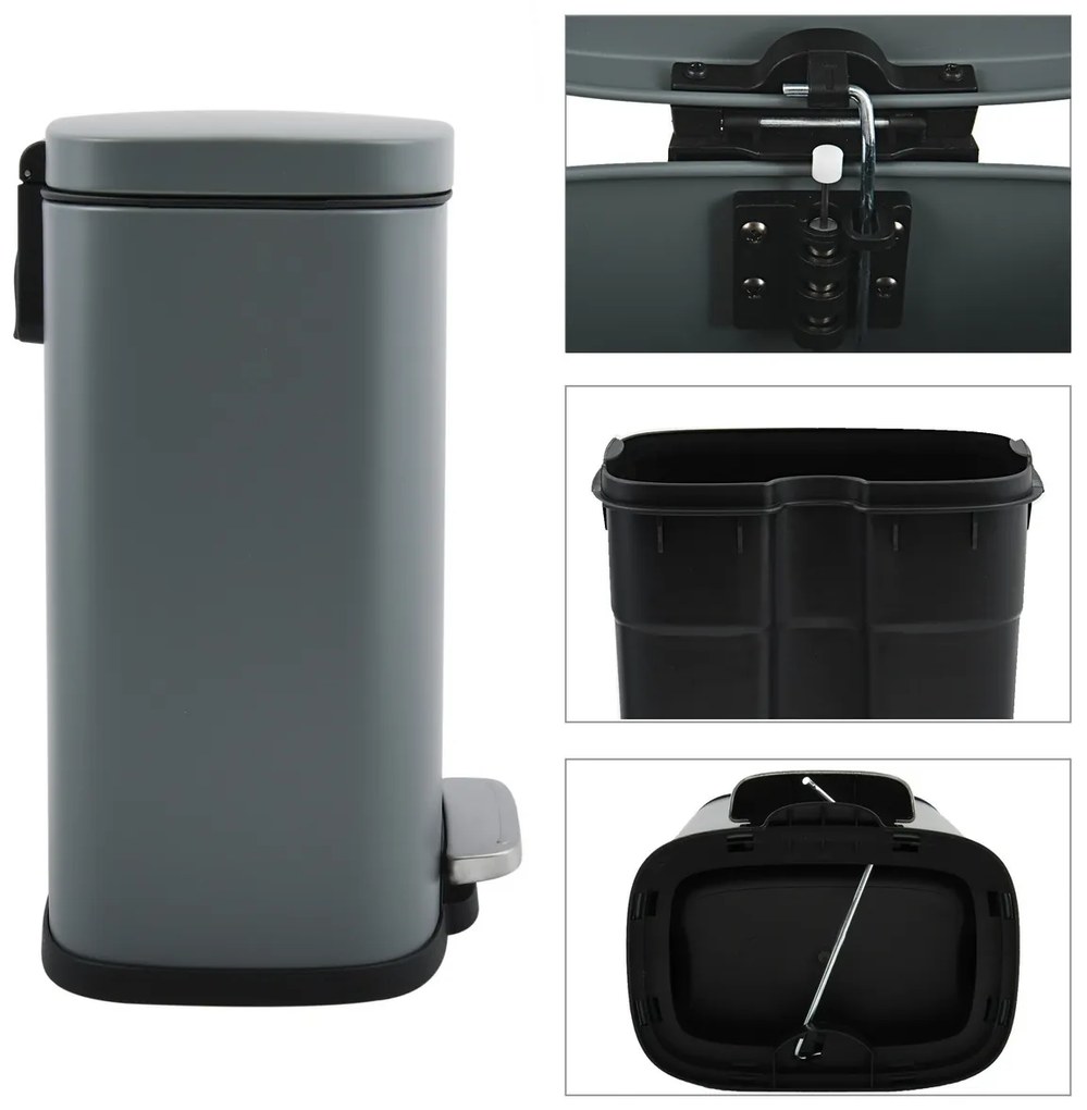 Coș de gunoi cu pedală soft-close Spirella Akira 12 l, gri mat, 12 l