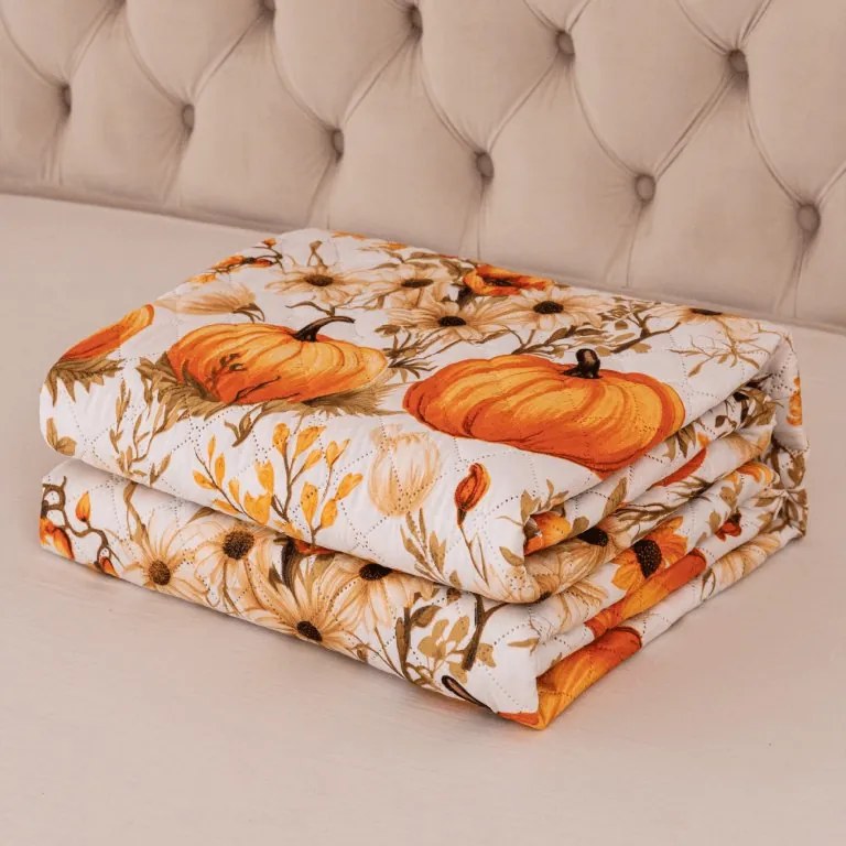 Cuvertura de pat FLOWERS AND PUMPKINS, portocaliu Dimensiune: 220 x 240 cm