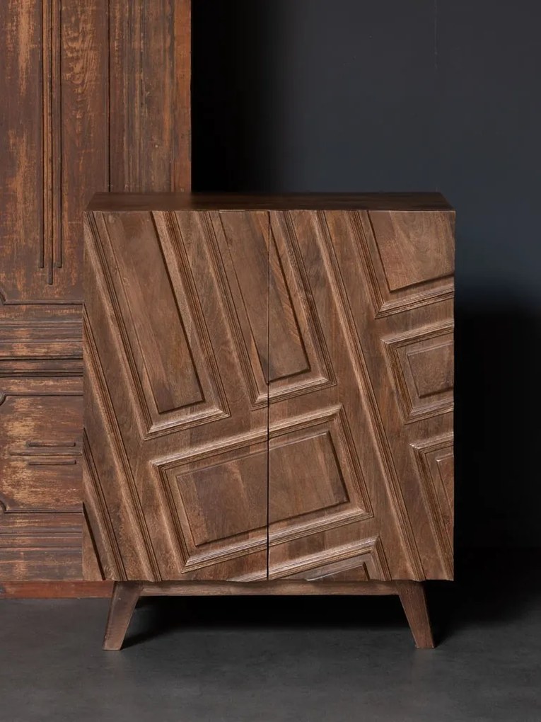 Bufet 2 uși din lemn masiv de mango, sculptat manual,"Illusion"