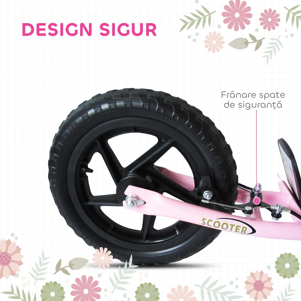 HOMCOM Trotinetă cu 2 Roți pentru Copii 5-12 Ani cu Frână Posterioară și Ghidon Reglabil, Trotinetă din Oțel și Plastic, 120x52x80-88 cm, Roz | Aosom Romania